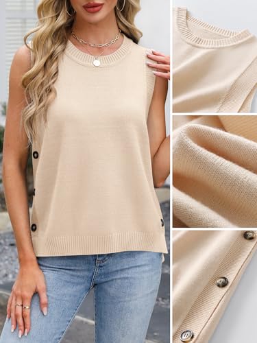 Image of ANRABESS Womens Sweater Vest Summer Sleeveless Crewneck Ribbed Knit Side Button Loose Pullover Tank Tops 2026 Fall Outfits