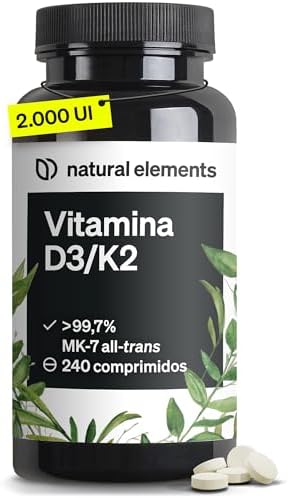 Vitamina D3 y K2 - >99,7% all-trans MK-7 & 2000 UI Vitamina D3-24...