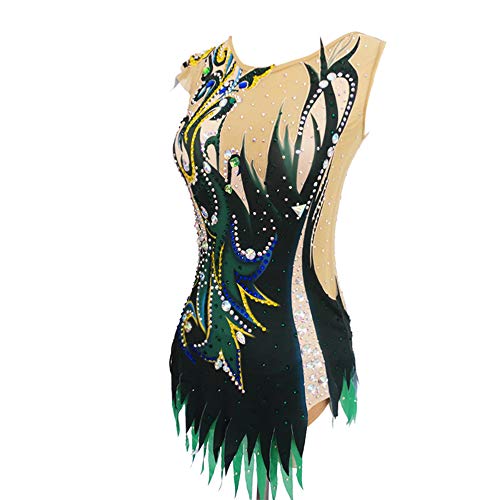 LIUHUO Collant feminino de ginástica rítmica para meninas, traje de desempenho, vestido de ginástica