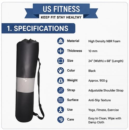 Image of US FITNESS Yoga Mat Bag Cover for Men & Women | Anti Slip Exercise Mat for Yoga Workout Pilates Stretching & Fitness Training | Non Toxic Cushioned Workout Mat for Home Gym & Meditation