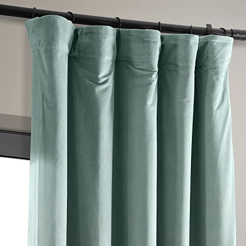 HPD Half Price Drapes Signature Velvet Thermal Blackout Curtains for Living Room 96 Inch Long (1 Panel) Rod Pocket Insulated Blackout Curtains for Bedroom Window Curtains, 50W x 96L, Skylark Blue