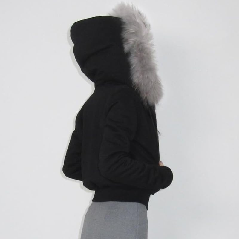 KMBANGI Women Fur Trim Crop Hoodies Zip Up Y2k Long Sleeve Cropped Sweatshirt Zipper Furry Hooded Jacket with Pockets - Image 5