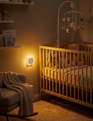 NIORSUN Nachtlicht Steckdose mit Bewegungssensor und Dämmerungssensor, 2 Stück 1800K-5000K LED hinterleuchtete Nachtlicht, Dimmbar Steckdosenlicht für Kinderzimmer, Schlafzimmer, Treppen, Gang
