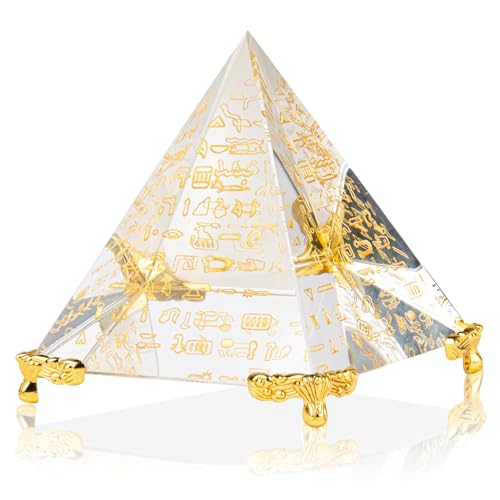 NEONWE Clear Crystal Meditation Pyramid - Stress Relief Meditation Decor,