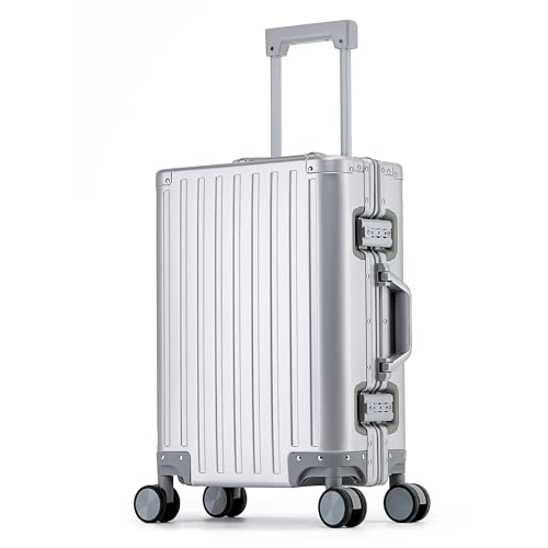 YYW 100% Aluminium Alloy Suitcase, 20 Inch Carry On Suitcase with TSA Lock (Silver,Carry On 20-Inch)