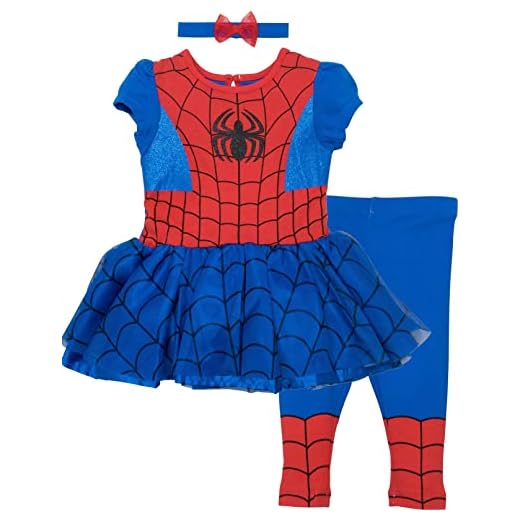 Marvel Spider-Man Toddler Girls Tulle Cosplay Dress Leggings and Headband 3 Piece 3T