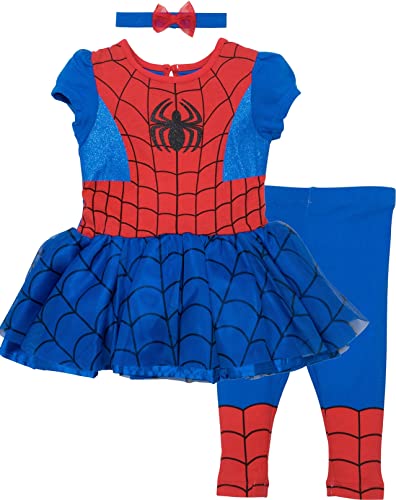 Marvel Spider-Man Little Girls Tulle Cosplay Dress Leggings and Headband 3 Piece 7-8