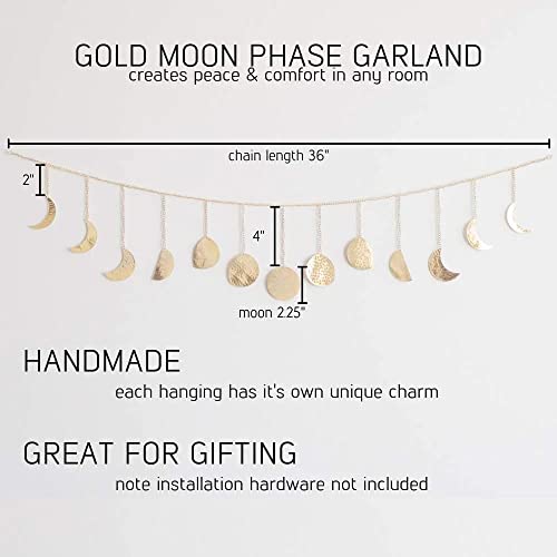Image of Wall Decorations | Boho Accents Wall Decor | Moon Phases Art | Moon Phase Wall Hanging | Bohemian Decor for Bedroom, Home, Living Room, Apartment or Dorm (36 INCH, Golden)