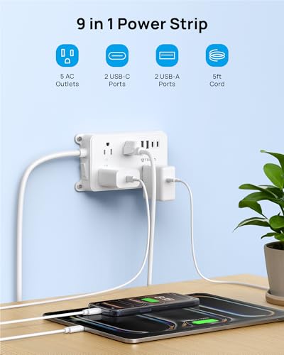 Image of TROND Power Strip with USB, Wall Mountable, 5ft Extension Cord, ETL Listed