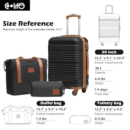 Image of Coolife Luggage Set 3 Piece Luggage Set Carry On Suitcase Hardside Luggage with TSA Lock Spinner Wheels, Black, 3 piece set (DB /TB /20)