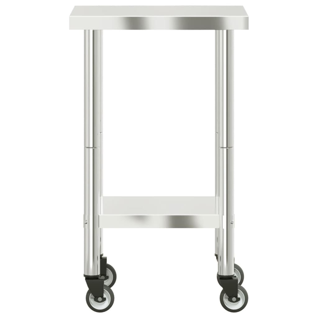 Stainless Steel Kitchen Work Table On Wheels – 21.7" X 21.7" X 33.5" Mobile Prep Table With Storage Shelf