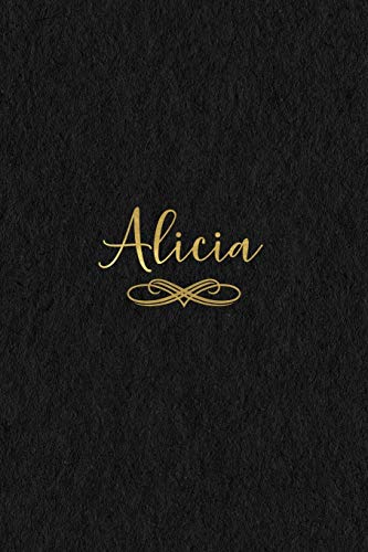 Alicia: Personalized Journal to Write In | Black Gold Custom Name Line Notebook