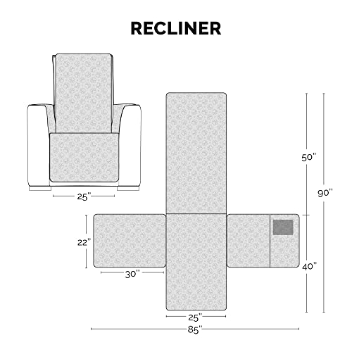 Image of Furhaven Waterproof & Non-Slip Recliner Chair Cover Protector w / Side Pockets for Dogs, Cats, & Children - Quilted Paw Print Living Room Furniture Cover - Gray, Recliner