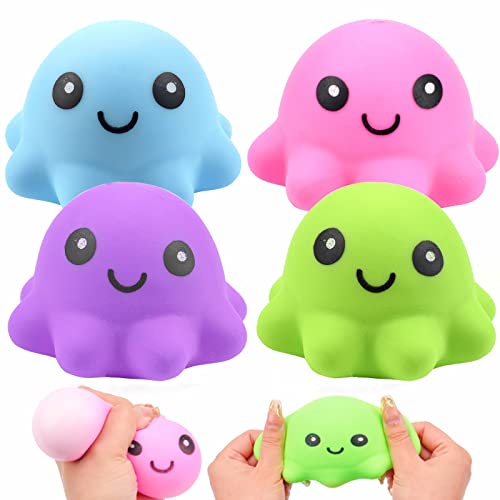 Yizemay Squishy Needoh Toys, Stress Ball for Kids Adults, 4 Pack Nee Doh Stress Balls Octopus Fidget Toy, Sensory Squeeze Ball Anxiety & Stress Relief for Adults, ADHD, OCD, Autism