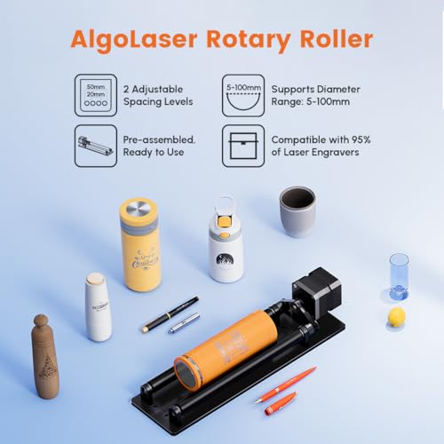 Image of Algolaser Mini Rotary Roller - 360 Adjustable Rotary Roller - Y-axis Rotary Roller Attachment for Cylindrical Objects Tumblers,Bottle - No Laser Function