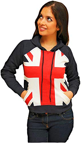 GWCC SW160 Ladies/Girls Union Jack Flag Summer Hoodie Hooded Sweatshirt British UK (m) Navy