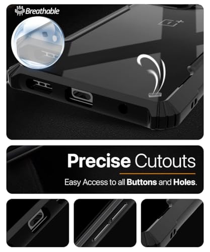 Image of WOW IMAGINE Shock Proof Clear Protective Back Case for 1+ OnePlus 13R 5G - AirEDGE Technology | 360 Degree Camera Protection | Transparent Hybrid Back Case Mobile Cover - Black