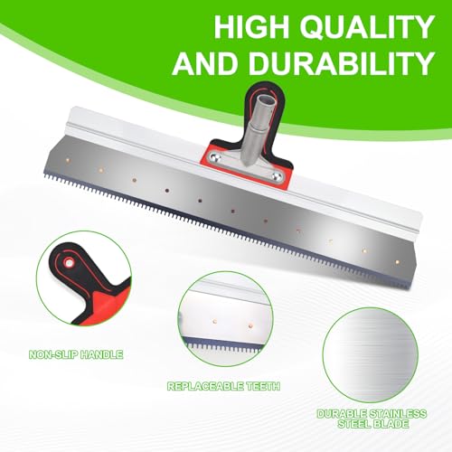 Flächenspachtel Großflächenrakel Zahnspachtel 560mm Stehrakel Gezahnt mit Stielhalter Großflächenrakel Ausgleichsmasse für Gleichmäßigen Auftrag von Bodenbeschichtungsmassen