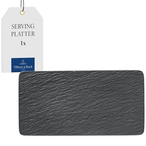 Villeroy & Boch 10-4239-2281 Manufacture Rock Rectangular Serving, Beautifully Shaped Presentation Plate Maoffrom Premium Porcelain, Dishwasher Safe, Black