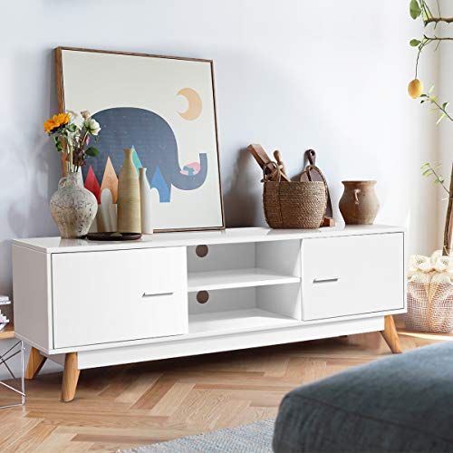 Tangkula Modern White Tv Stand, Wooden Tv Stand For 60 Inch Tv, With 2 Storage Cabinets & 2 Open Shelves, For Home Living Room Furniture, Wood Tv Stand #TOP2