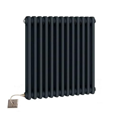 Manissa Electric Anthracite Traditional Column Radiator with PTC Element Old Cast Iron Type School Radiator + 7 Day Timer/Thermostat (2 Column 600mm H x 425mm W)
