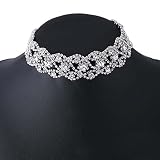 Prosy Funkelnde Kristall-Halsreif-Halskette, silberfarben, Strass-Halsband, Schmuck, verstellbar, für Damen und Mädchen