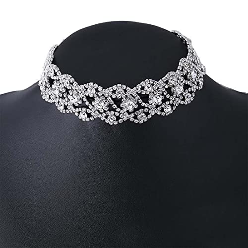 Prosy Funkelnde Kristall-Halsreif-Halskette, silberfarben, Strass-Halsband, Schmuck, verstellbar, für Damen und Mädchen