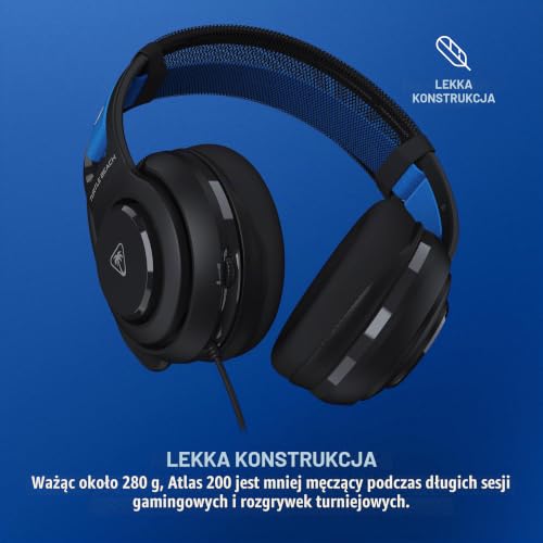 Turtle Beach Atlas 200 Oficjalnie licencjonowane czarne przewodowe słuchawki do gier na PlayStation - 50 mm Nanoclear Driver, mikrofon flip-to-mute, podkładka z pianki pamięci, ruchomy pałąk