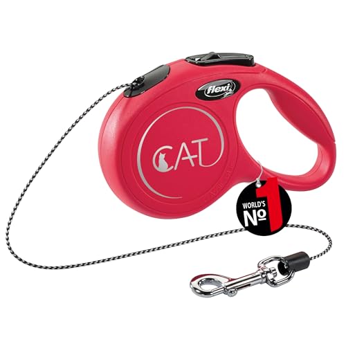 flexi® CAT | Laisse rétractable à cordon de 3 m pour chats jusqu'à 8 kg | Format de poche | poignée à 3 doigts | Rouge | Laisse à enrouleur | Poids :...