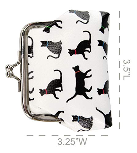 Home-X Black Cat Kiss Lock Coin Purse, Cream With Cat Design Change Wallet For Women 3 1/2" L X 3 1/4" W #TOP3