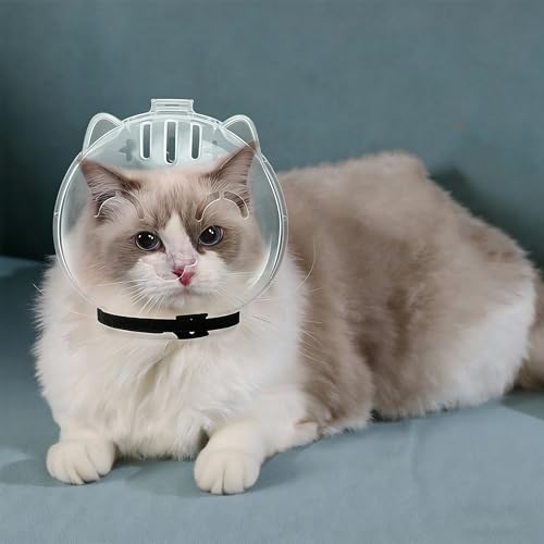 Cat Muzzle for Grooming w/Breathable Hood - Adjustable Kitten Helmet(M)