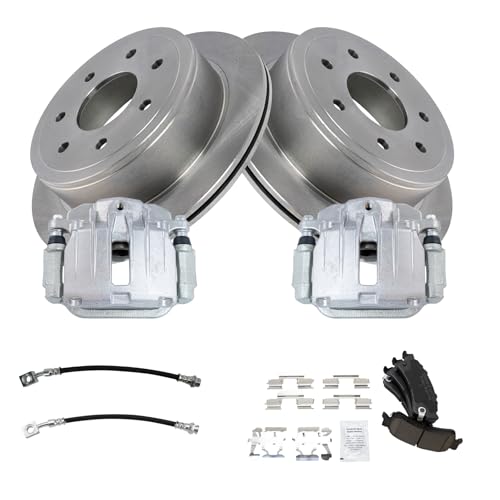 Image of TRQ Rear Brake Pad and Rotor Set Ceramic Coated Rotors Calipers Compatible with 2000-2001 Chevrolet Tahoe GMC Yukon