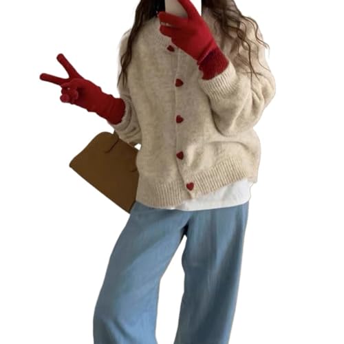 Monkay Knit Cardigan Sweaters for Women Crewneck Open Front Heart-Shaped Button Down Spring Outfits Long Sleeve Jacket