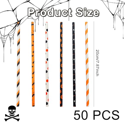 50 Pcs Halloween Decorations Paper Straws, Black Orange Stripes Straws — photo 2