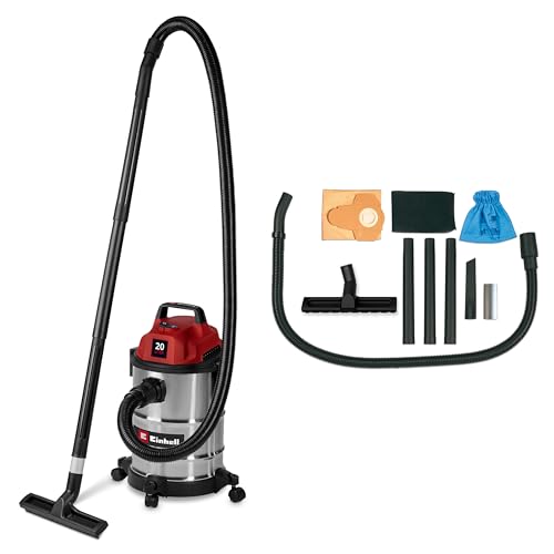 Einhell Aspirateur eaux et poussières TC-VC 2045 S (900 W, capacité d’Aspiration de 180 mbar, cuve en INOX de 20 l, roulettes, Supports d’Accessoires,...