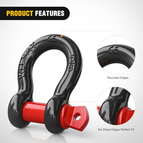 Image of Nilight 2 Pack Small Shackles 5 /8 inch D-Ring Shackle 3.25 Ton (7165 Lbs) Capacity Heavy Duty Off Road Recovery Shackle Kit for Cars and Other Applications for Tie Downs, Black Red