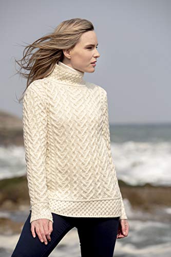 Aran Crafts Women's Cable Knit High Neck Sweater (100% Super Soft Merino Wool)2