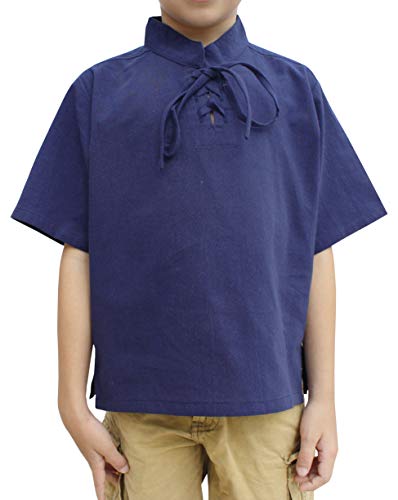 Childrens Chinese Collar Renaissance Tie Chest Short Sleeve Cotton Shirt