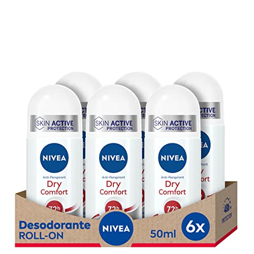NIVEA Dry Comfort Roll-on im 6er Pack (6 x 50 ml), Anti-Transpirant Deo mit 72h Schutz, bewährtes Roll-On-Deo für Frauen