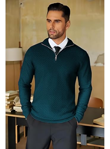 Image of TYSORT Men High Neck Zipper Full Sleeve Waffle Knitted Winter Sweater,Waffle Knit Sweater for Men