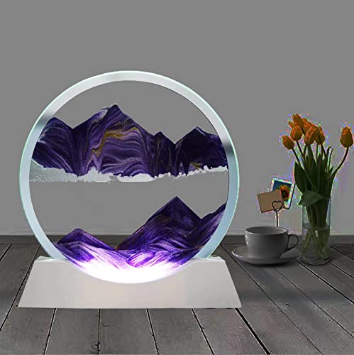 Genyerl 3D Moving Sand Table Lamp,3Color Changing Sand Painting Desk Lamp,360° Rotating Liquid Motion Hourglass Deep Sea Landscape Decoration Table Lamp,For Home Office Decor Creative Gift(7In Purple) #TOP6