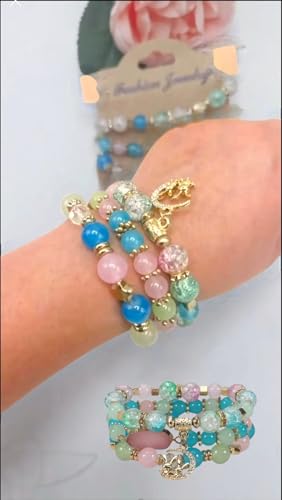 Image of ROYAL NEEDS Fashionable Beaded Multilayer Bracelets for girls and women's. Multicolor flexible crystal Bohemian Stackable Bracelets for women's