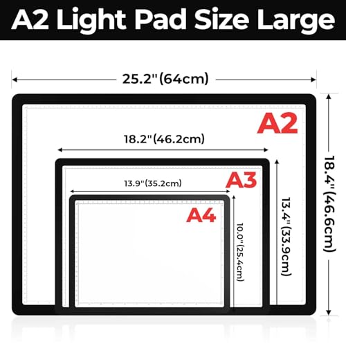 Image of A2 Light Pad (25.2 inch x 18.4 inch), Large Magnetic Bright Light Box for tracing,6 Levels Dimming /3 Color,Physical Buttons,Light Board for Diamond Painting,Light Table for Drawing, Sketching