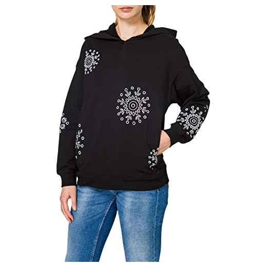 Desigual Hoodie NO Zip Swiss EMBOI Sudadera, Negro, S para Mujer
