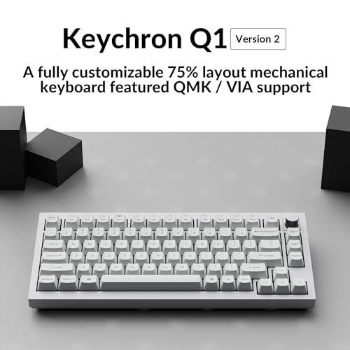 Image of Keychron Q1 RGB Wired Custom Mechanical Keyboard, 75% Layout QMK /VIA Programmable Macro with Hot-swappable Gateron G Pro Blue Switch Double Gasket Compatible with Mac Windows Linux (White) -Version 2