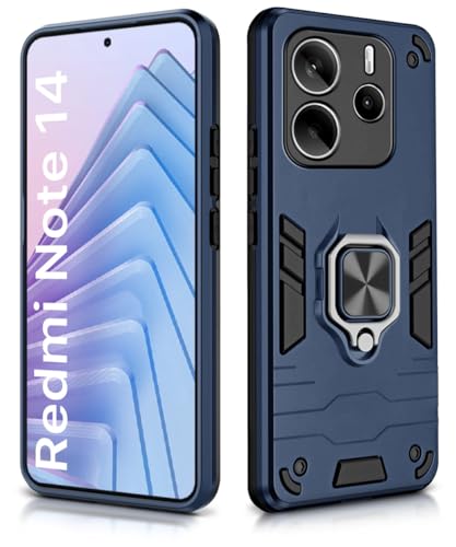 Image of WOW IMAGINE Shock Proof Back Case Mobile Cover for Redmi Note 14 5G | Back Cover Case (Tough Armor | Hybrid PC + TPU | Ring Holder & in-Built Kickstand | Blue)