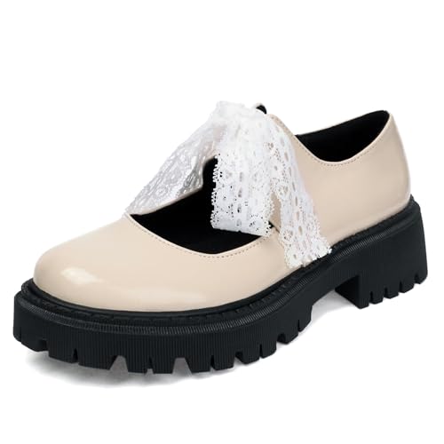 Chaussures beige fille style vintage doux et confortable pour la rentrée