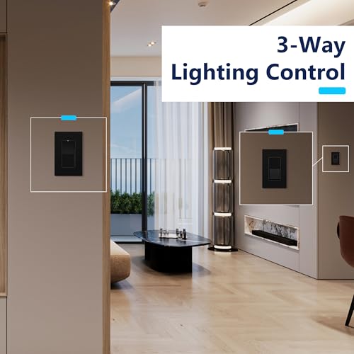 Image of LIDER Dimmer Paddle Switch for Dimmable 300W LED /CFL Lights, 1-Pole or 3-Way, 120 V, Modern Upgrade, Wall Plate Included, UL Listed, Thermoplastic, Matte Black, 1-Pack