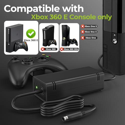 Image of AC Adapter for Xbox 360E Console,115W Power Supply Brick with Cord,Replacement Power Brick for Xbox 360E Console(Not Fit for Xbox360 Slim /Xbox360 Console)