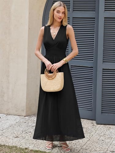 Image of ANRABESS Women's Floral Tulle Wedding Guest Maxi Dress | V Neck Sleeveless,A-Line Elastic Waist,Casual Flowy Formal Boho,Bridal Shower Garden Party Beach Vacation,Summer Fall